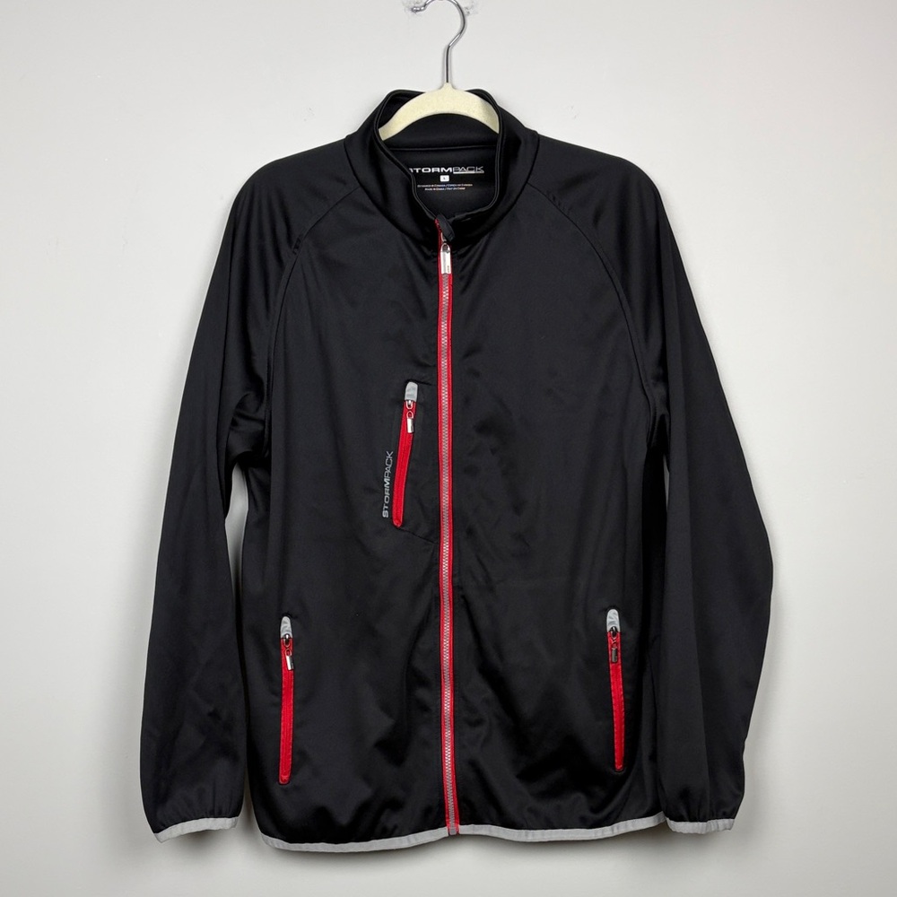 AUR Stormpack Lightweight Zip Up Jacket Black Red Mens SZ L‎